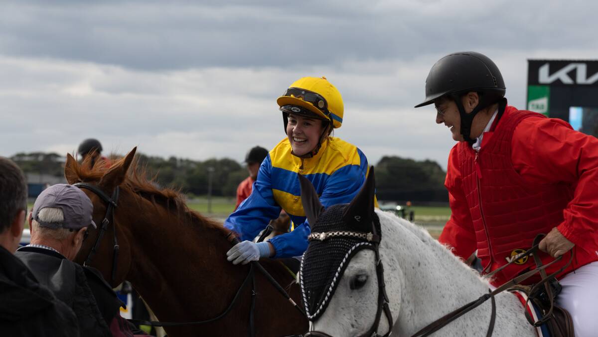 Tayla Childs was beaming after returning to the mounting yard with Lucas The Younger. Picture by Sean McKenna