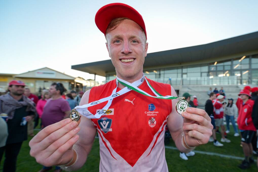 South Warrnambool's Harry Lee won two pieces of silverware on Saturday - a Hampden league premiership medal and best on ground accolade. Picture by Eddie Guerrero