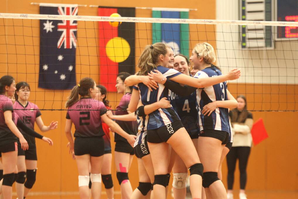 Melbourne University Renegades celebrate their fifth-straight women's honours title at the Warrnambool's seaside tournament. Picture by Meg Saultry