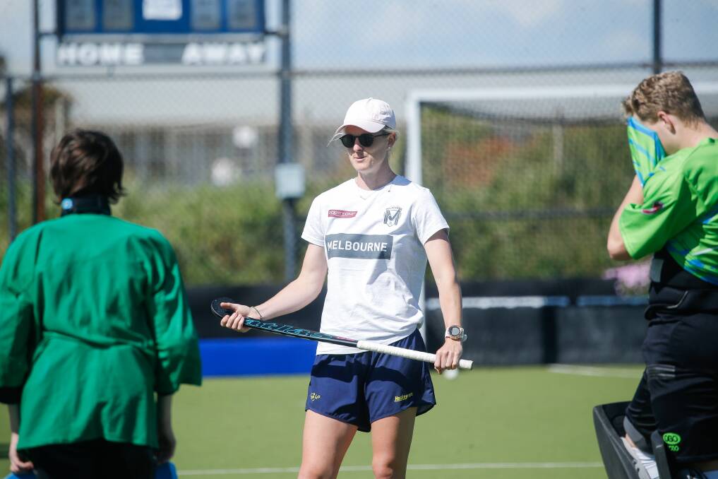 Rachael Lynch works one-on-one with the goalies on Sunday. Picture by Anthony Brady