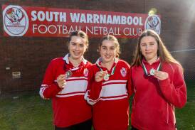 Sisters Ailish, Rielle and Mataya Murfett each won premierships for South Warrnambool in 2023. Picture by Eddie Guerrero