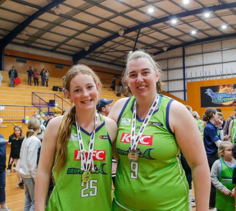 Matilda and Kate Sewell celebrate winning a Big V Championship together. Picture by Anthony Brady