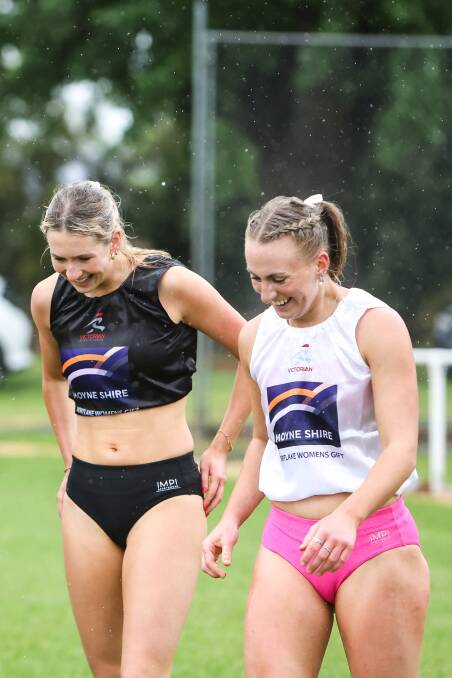 Grace Carter and Layla Watson followed up their appearances in the Mortlake Gift final by winning gold medals at the SSV Track and Field Championships. Picture by Anthony Brady