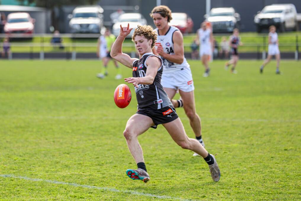 Rhys Unwin surges forward with the Sherrin during a Coates Talent League match at Warrnambool's Reid Oval in 2023. Picture by Eddie Guerrero