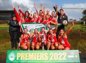 South Warrnambool celebrates the 2022 Hampden league open premiership. Picture by Rob Gunstone 