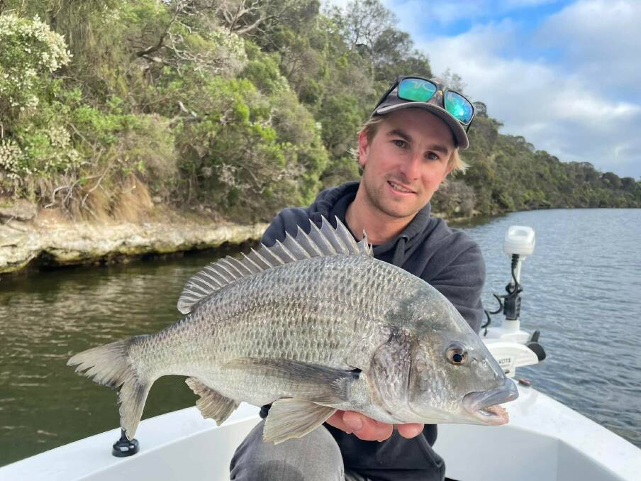 Warrnambool and District Angling club competition men's winner Lewis Holland with his 1.392kg bream from the Glenelg River last weekend. Pictures supplied