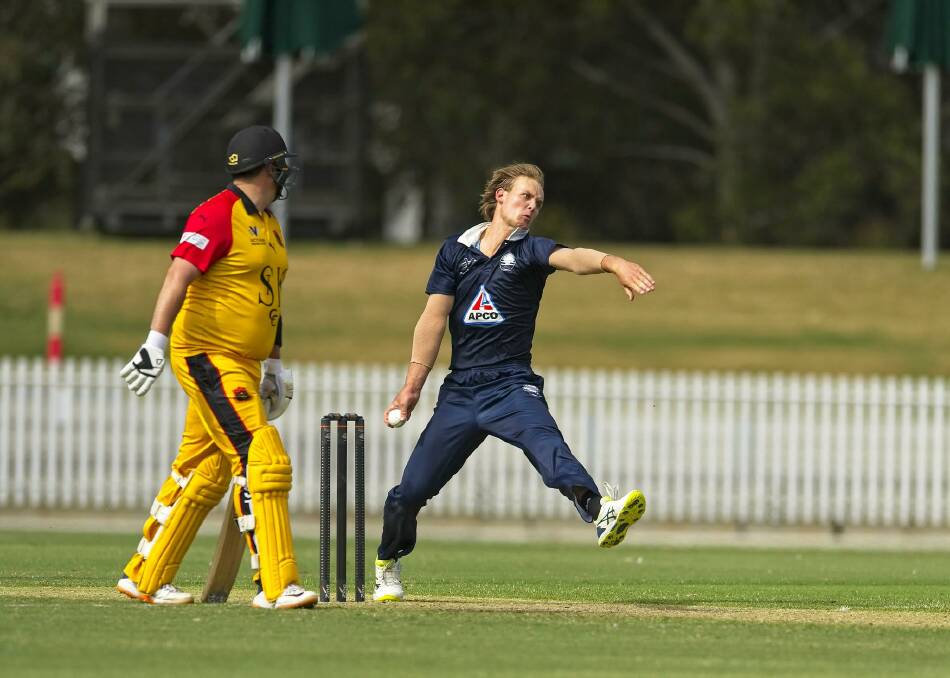 DEVELOPING: Emerging pace bowler Vincent Huf sends one down for Geelong's first XI. Picture: Chris Thomas