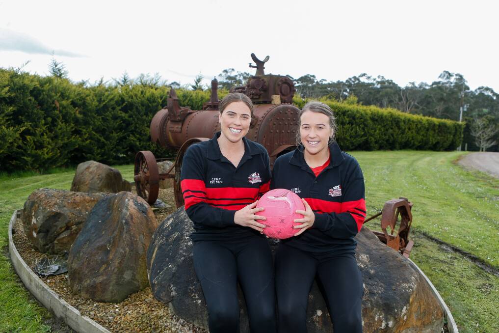Cobden sisters Alicia and Sophie Blain are embracing the hype of grand final week. Picture by Anthony Brady