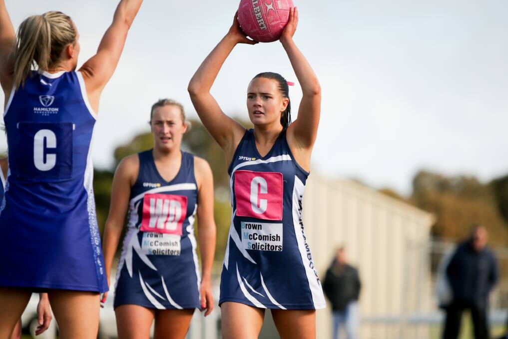 BLUES PREVAIL: Warrnambool's Brianna Thwaites played a crucial role in the open grade win against Hamilton. Picture: Chris Doheny