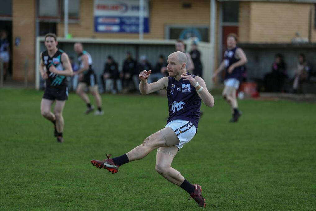 Brayden Harkness kicks the ball forward during a clash against Kolora-Noorat in 2023. File picture