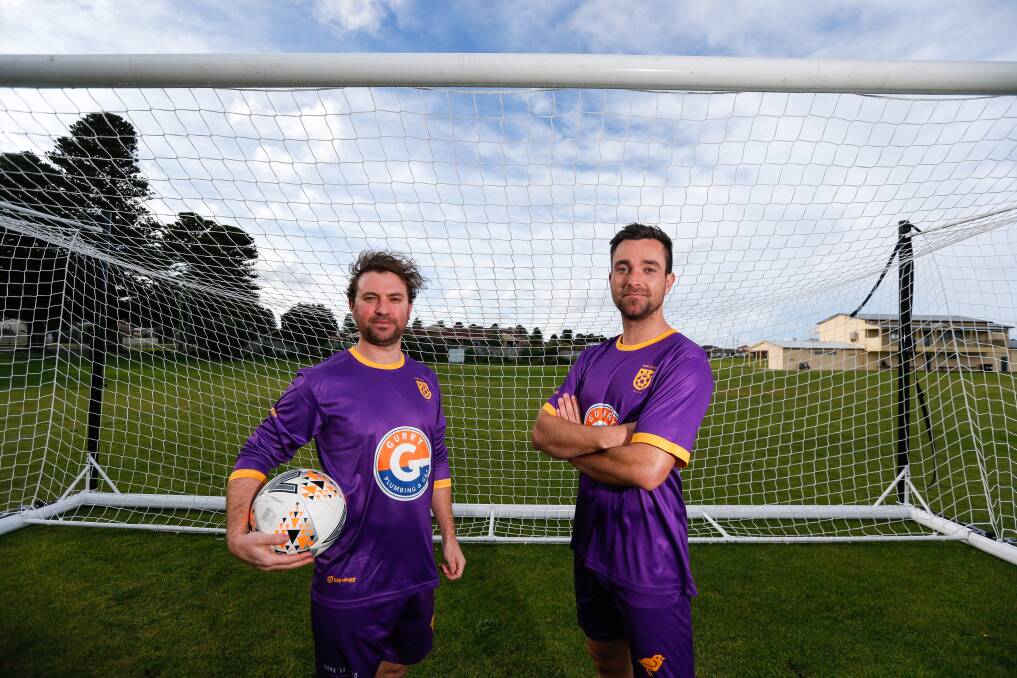 EXCITING TIMES: Port Fairy Plovers Soccer Club players Leon Morton and Woody Bucci are preparing for the 2022 season. Picture: Anthony Brady 
