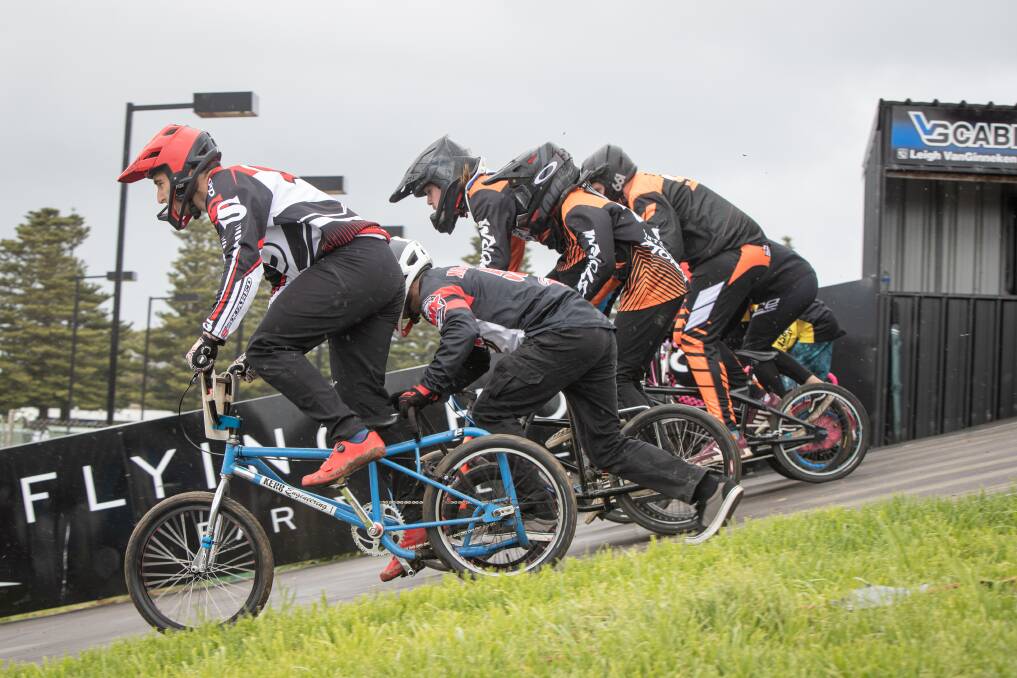 Warrnambool BMX Classic competitors off and racing on Saturday. Picture by Sean McKenna