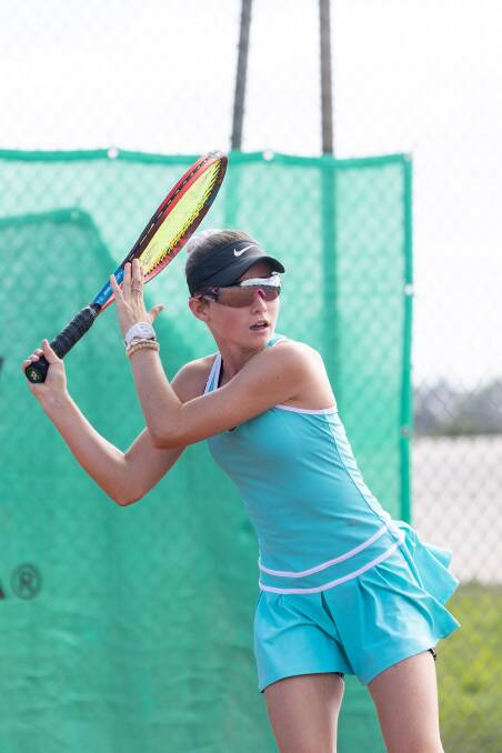 Adele McNamara in action on Monday at the Warrnambool Lawn Tennis Open. Picture by Anthony Brady