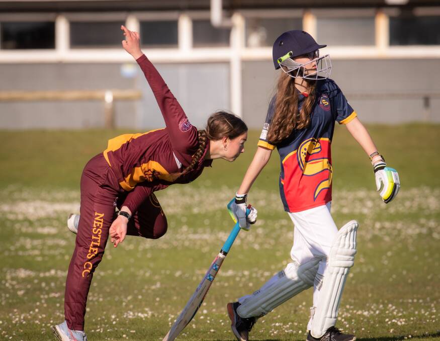 Ruby Couch sends one down for Nestles in the Warrnambool and District Cricket Association under 17 girls competition. Picture by Sean McKenna