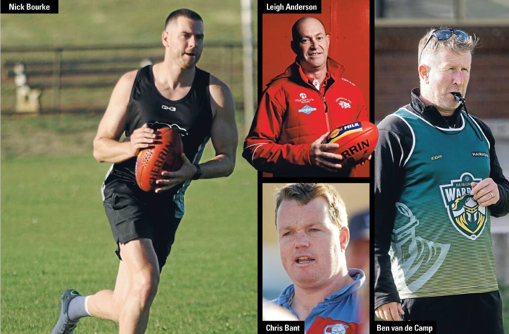 Nick Bourke, Leigh Anderson, Chris Bant and Ben van de Camp will coach their respective clubs this season. Pictures by Meg Saultry/file picture