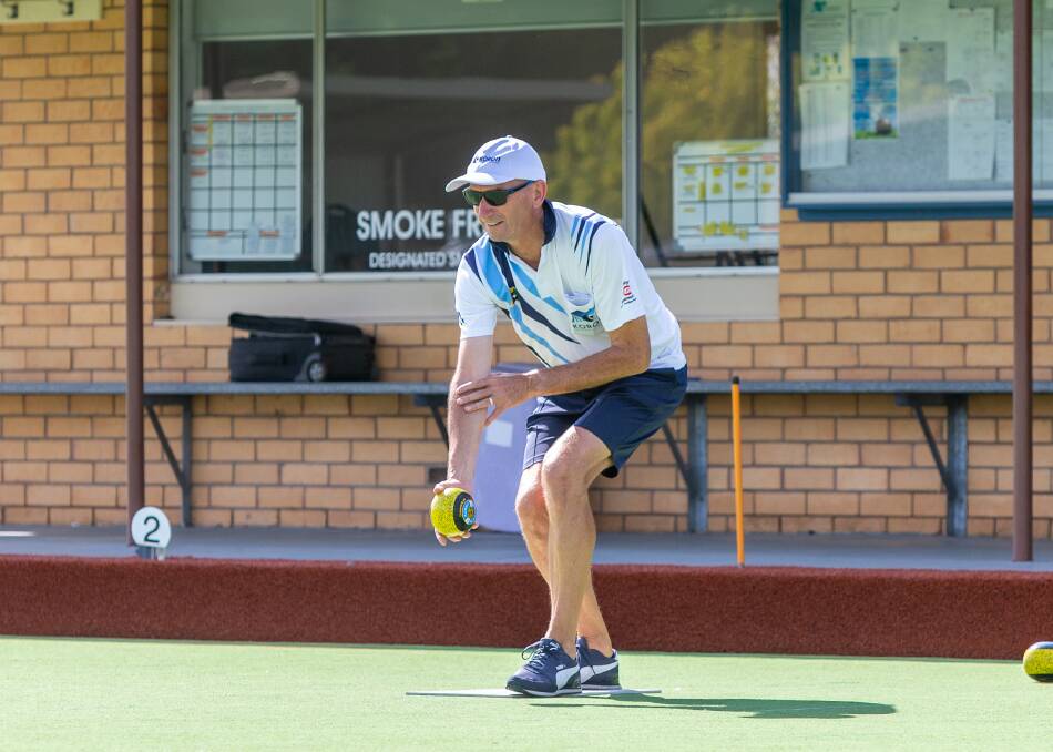 Koroit's Peter Daly prepares to roll one down the green on Tuesday against Lawn Tennis Green. Picture by Eddie Guerrero