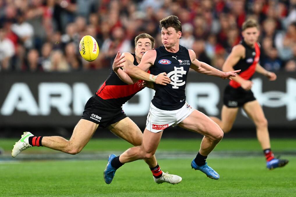 BORN LEADER: Cobden export Sam Walsh, pictured jostling for possession with fellow Cobden boy Zach Merrett, has been named in Carlton's leadership group. Picture: Getty Images