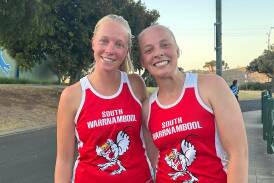 Emma Buwalda (right) with her sister Katie at South Warrnambool netball training. Picture supplied