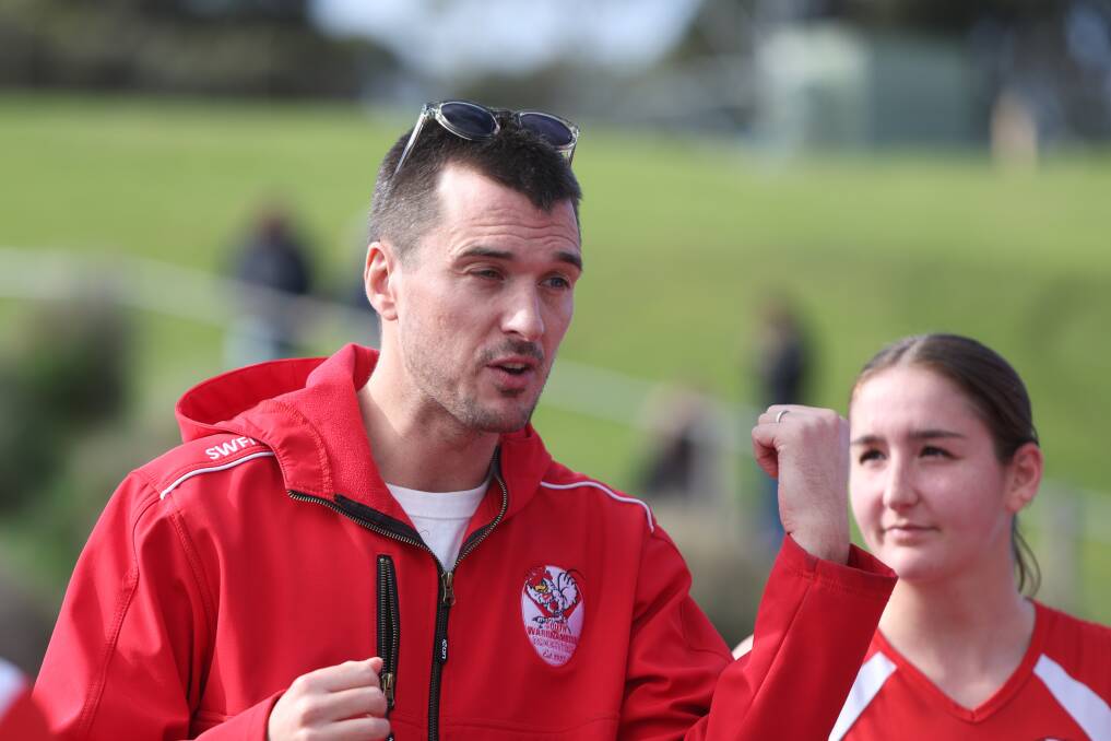 South Warrnambool coach Will Jamison addresses his players last season. Picture by Eddie Guerrero