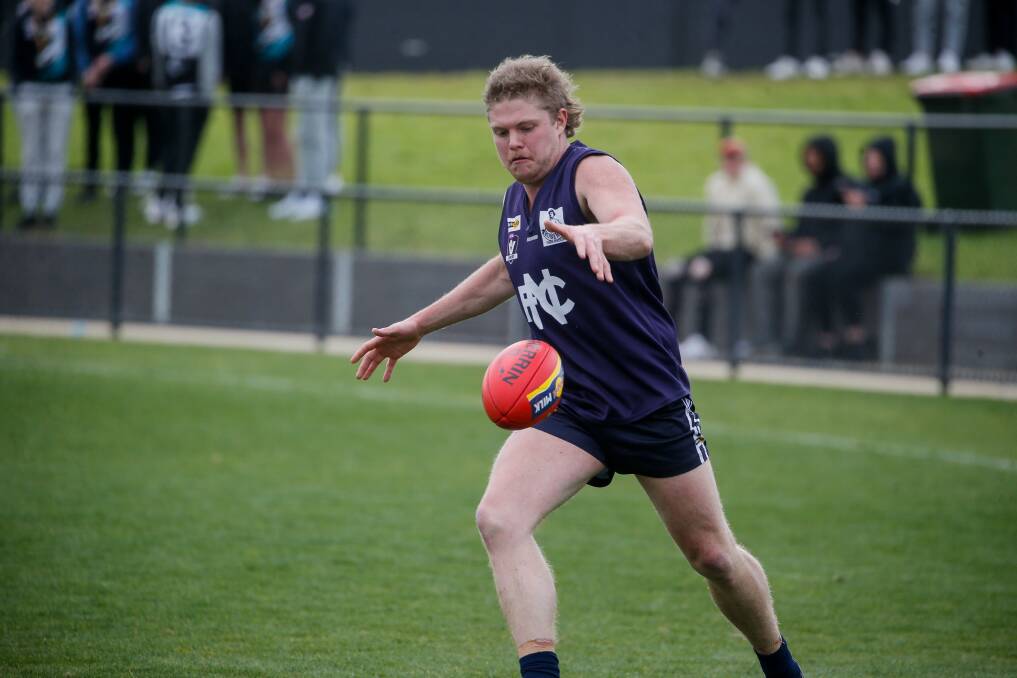 Reagan Nutting drives the ball forward in Saturday's grand final. Picture by Anthony Brady