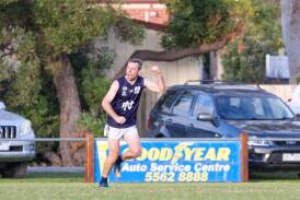 Jeremy Stacey celebrates one of his three goals on Saturday against Allansford. Pictures by Eddie Guerrero