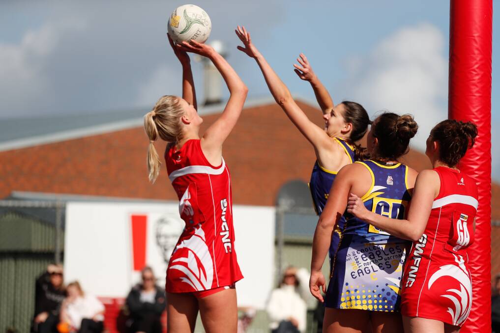 EYES ON THE PRIZE: South Warrnambool's Hollie Phillips in action during the blockbuster against North Warrnambool Eagles. Picture: Chris Doheny
