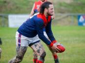 Sam Negrello, pictured earlier this season, shone for Timboon Demons in the ruck against Old Collegians. Picture by Anthony Brady