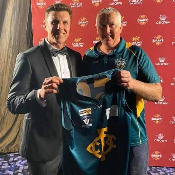 Essendon legend Matthew Lloyd and Old Collegians president Simon Dawson at the recent Carlton Draft. Picture supplied