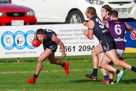 Warrnambool's Mitch Burgess, pictured playing in the Hampden league in 2019, featured for Leopold in its premiership on the weekend. Picture by Anthony Brady