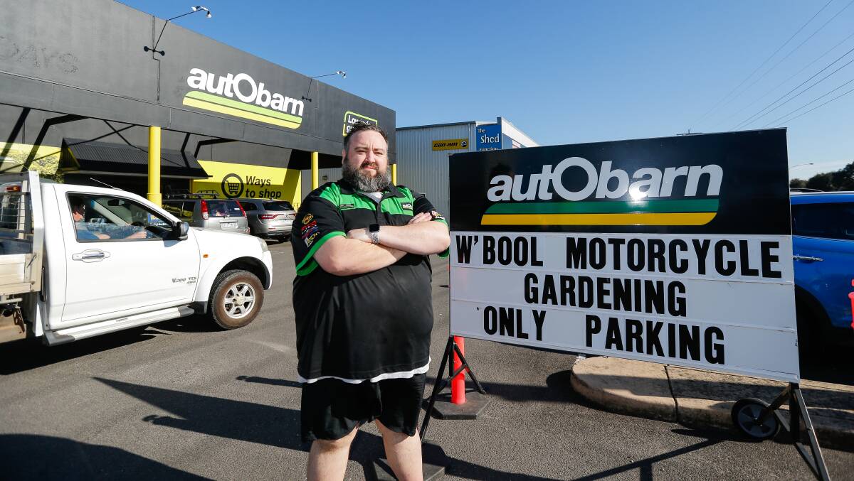 Although Autobarn Warrnambool assistant manager Scott Buck had put up a sign to stop early voters from using his stores car spaces, he said it had little deterrence. Picture: Anthony Brady
