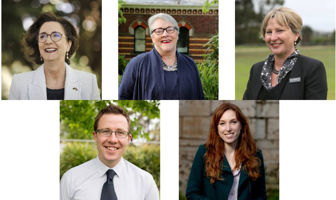 Western Victoria Region upper house MPs have been confirmed with Labor's Jacinta Ermacora, top left, Liberal's Joe McCracken, bottom left, and Greens' Sarah Mansfield, bottom right, joining Labor's Gayle Tierney, top right, and Liberal's Bev McArthur, top middle.