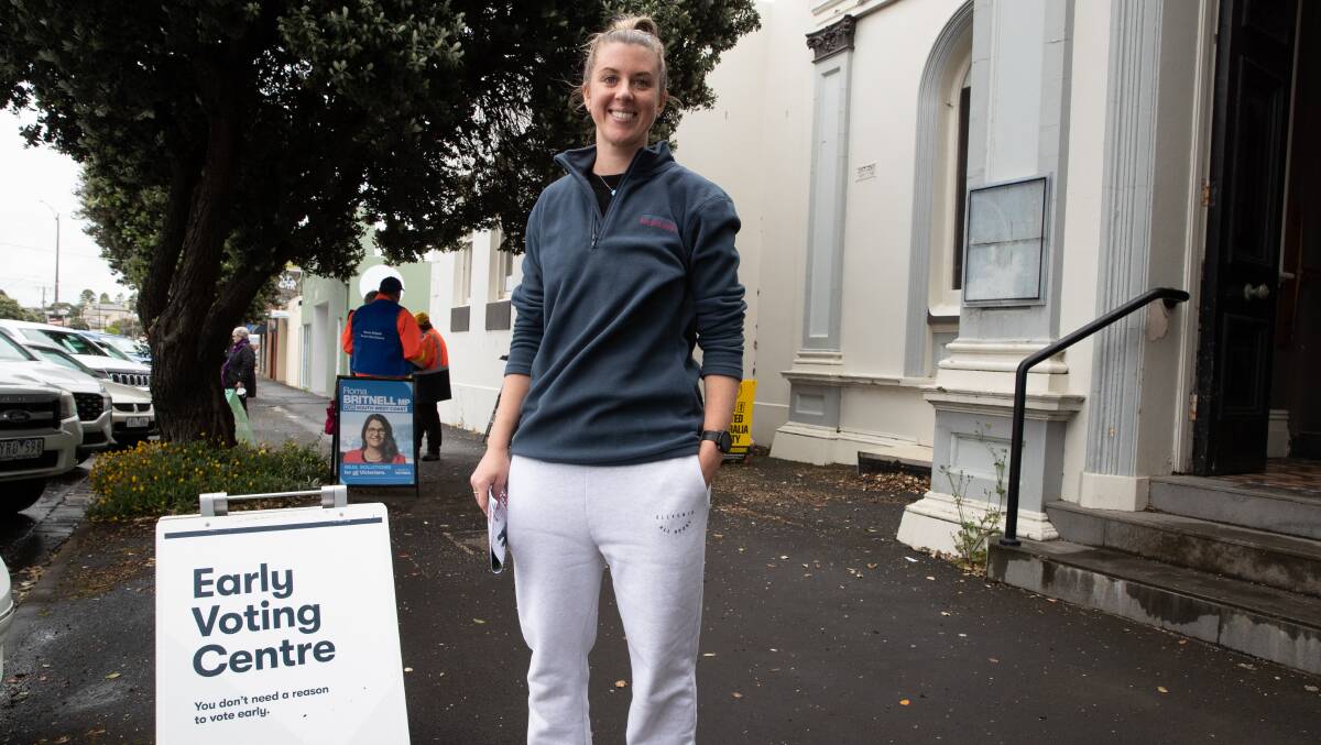Warrnambool's Sarah Drew said the chance to vote early has relieved the stress of having to line up on November 26. Picture by Sean McKenna