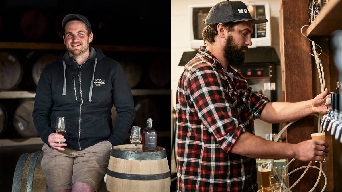 Timboon Railway Shed Distillery owner Josh Walker, left, and Noodledoof Brewing and Distilling co-owner Sam Rudolph,right, attributed the spirit industry boom to a growing demand for locally-produced alcohol.