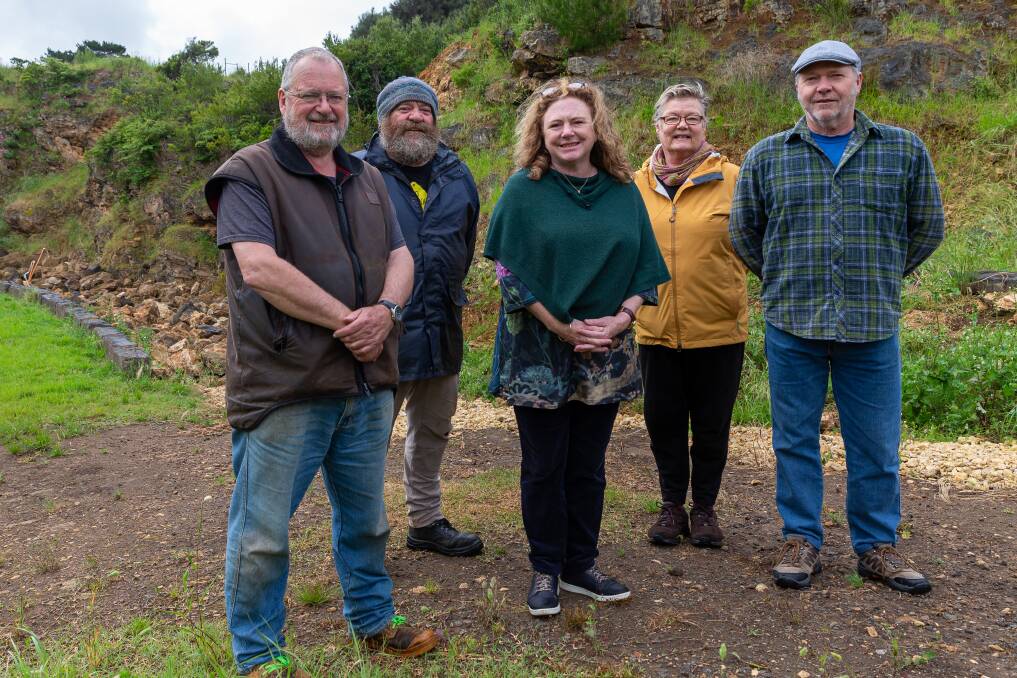 Warrnambool Community Garden's Rob Porter, David Mitchell, Julie Eagles and Bruce Campbell with Labor candidate Kylie Gaston, middle. Picture by Eddie Guerrero