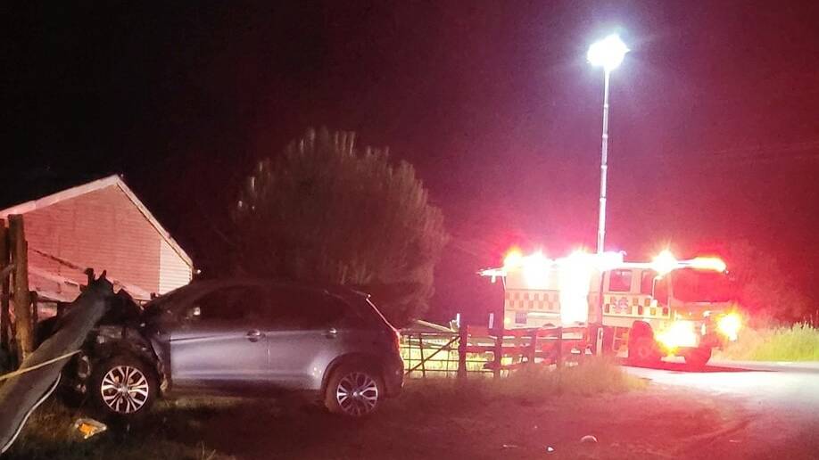 A car has crashed into a power pole snapping it in two and pulling down surrounding power lines in Camperdown on Sunday, December 4. Picture supplied