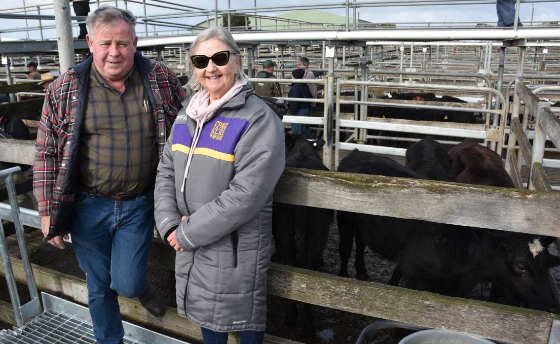 LAST SALE: Mick and Helen Finnigan, Toolong, sold 110 head at Warrnambool. This would be the last sale they would attend as they were selling their farm.