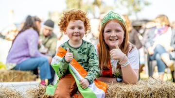 The 2022 Gathering Of Green Eyes winner Rex Padgham, 4, and 2022 Flaming Folk Person Of The Year winner Zara Walsh, 10, of Koroit. Pictures Anthony Brady.