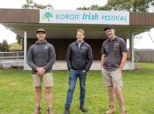 Koroit Irish Festival committee members Jarrod Gleeson, Peter McDonald and Neale Dobson were key players behind the new stage at the Koroit Village Green. Picture supplied.