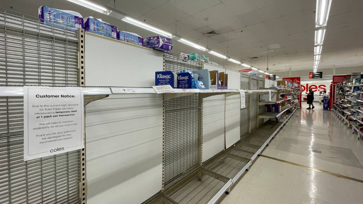 Coles Waratah NSW with empty shelves after supply disruptions in January. Picture by Marina Neil