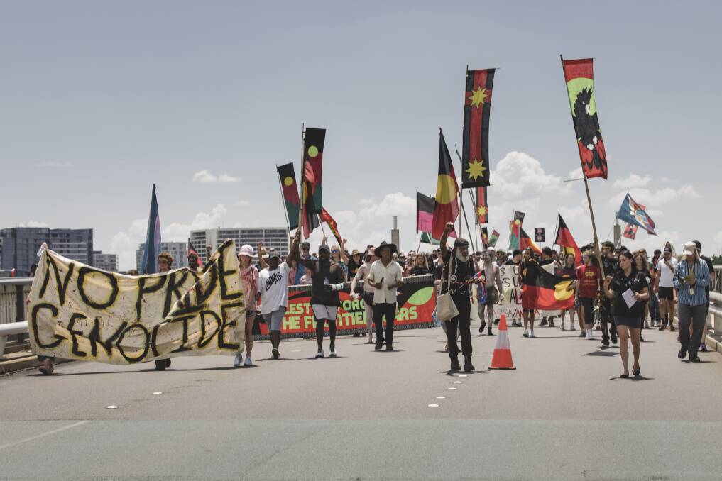 Invasion Day protest in Canberra. Picture by Jamila Toderas.