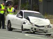 The alleged stolen Holden Commodore utility at the crash site. Picture via ABC 