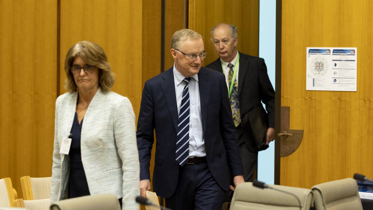 Incoming Reserve Bank governor Michele Bullock appeared at a Senate estimates hearing with current governor Philip Lowe in February. Picture by Keegan Carroll