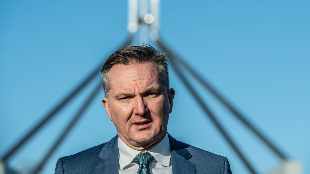 Energy Minister Chris Bowen outside Parliament House for an announcement on the national electric vehicle strategy. PIcture by Karleen Minney.