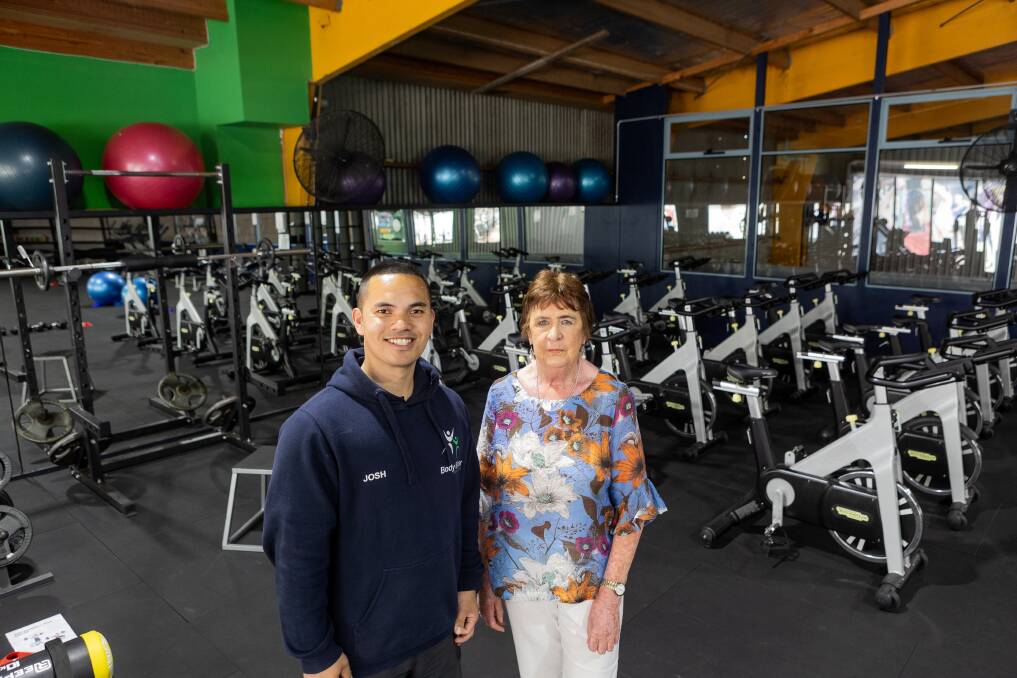 Body Blitzer gym owner Josh Suringa with client Lyn Gilmour who are raising money for cancer research. Picture by Anthony Brady