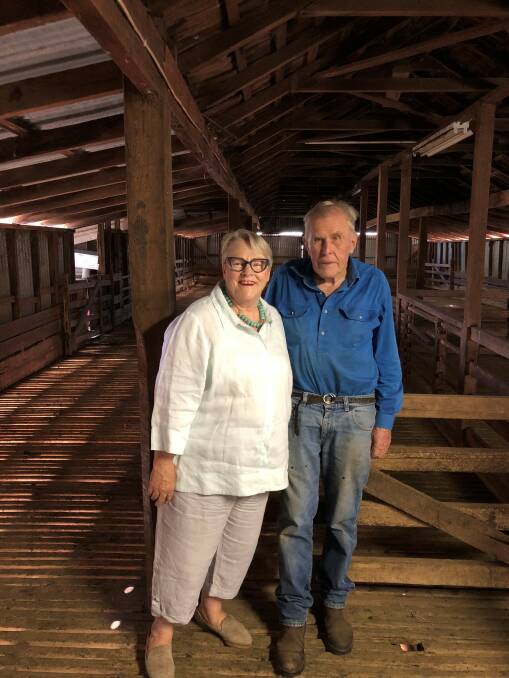Bev and Stewart McArthur in a woolshed at their Meningoort property that has been in the McArthur family since the 1830s.