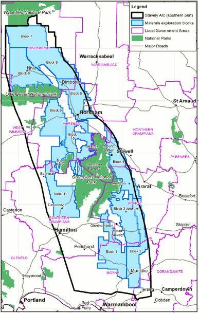 The Stavely Arc geological area in the Western District that has been opened up for tenders from mineral explorers.