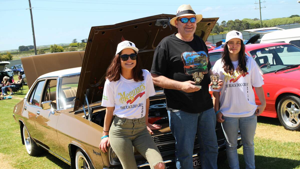 John Dodoro of Warrnambool with his trophies for best overall entry and best stock car in last year's Black Dog Cruise. Photo: Tracey Dowling