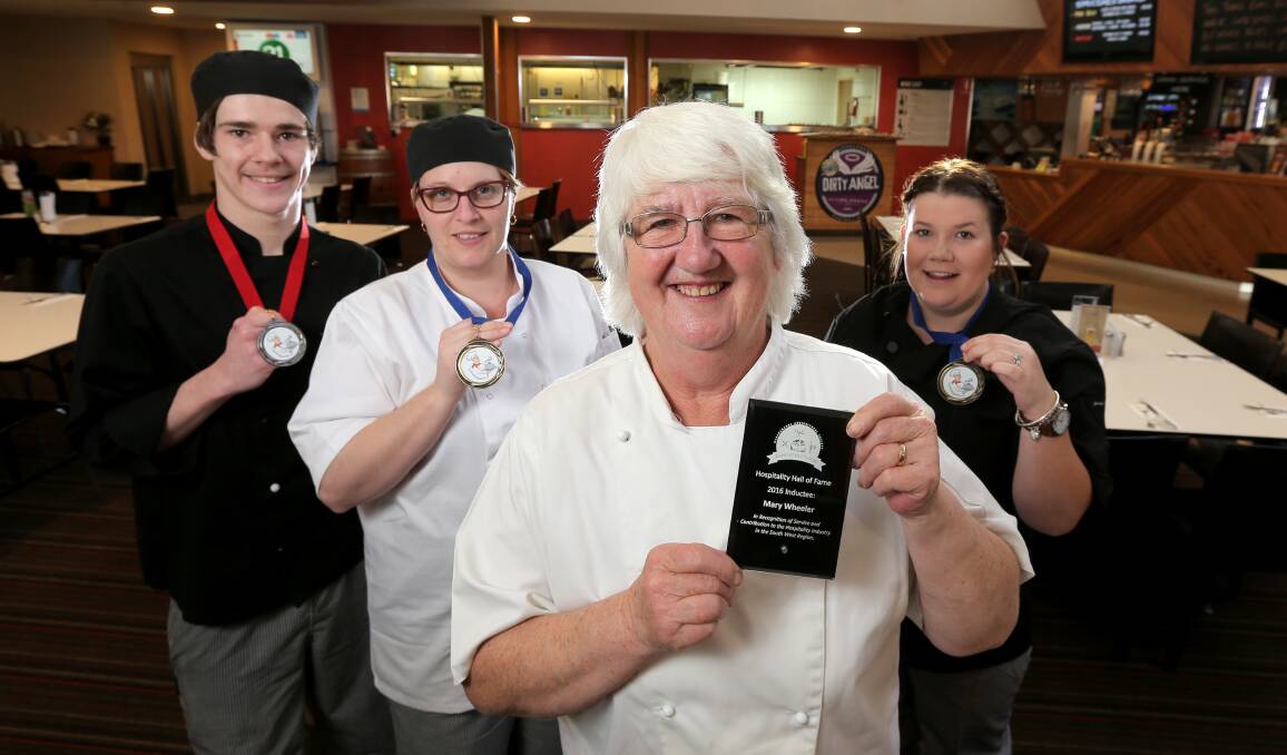 Achievers: Apprentice Chef Challenge winners Justin Carroll (left) and Rebecca Harris, Hospitality Hall of Fame inductee Mary Whelan and winner Stephanie Knights.