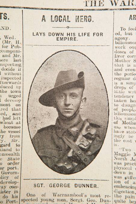 A tribute to Sergeant George Dunner in the Warrnambool Standard during the First World War. 