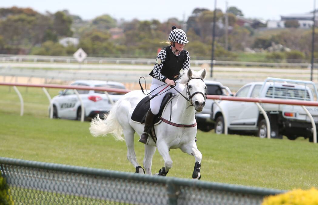 PACING IT OUT: Dennington Pony Club's Shakaya McCrae-Wilson, 14, trackside at Warrnambool Racecourse for the Ride to Time event. Picture: Amy Paton